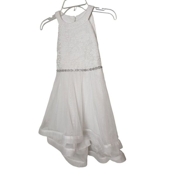 Girls' White Dress Sz 5 Rhinestone Trimmed Glitter Lace Bodice Formal Pagent NWO - Picture 2 of 8